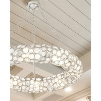 Lustre Palla Coastal en coquille de capiz naturelle et cristal facetté, lampe suspendue inclinée pour table à manger, salon, hôtel