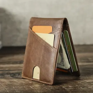 Custom New Design Trendy RFID Minimalist Genuine Leather Card Holder Wallet Luxury For Men With Money Clip