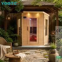 Salle de sauna électrique YEETE en cèdre canadien, design d'angle, verre 8 mm, quincaillerie noir mat, hub de bien-être écologique, stock en gros