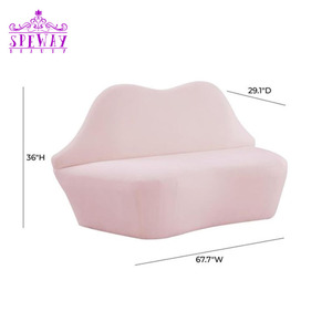 Foshan Speway Goedkope Prijs Schoonheidssalon Wachtbank Lippen Roze Fluwelen Stof Commerciële Bank - Product Image 2
