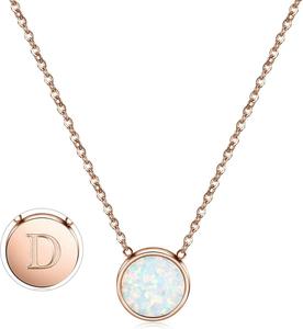 Minimalist Jewelry Adjustable Layering Engraved Letter Name <strong>Necklace</strong> Rose Gold Disc Initial <strong>Opal</strong> <strong>Necklace</strong> - Product Image 6