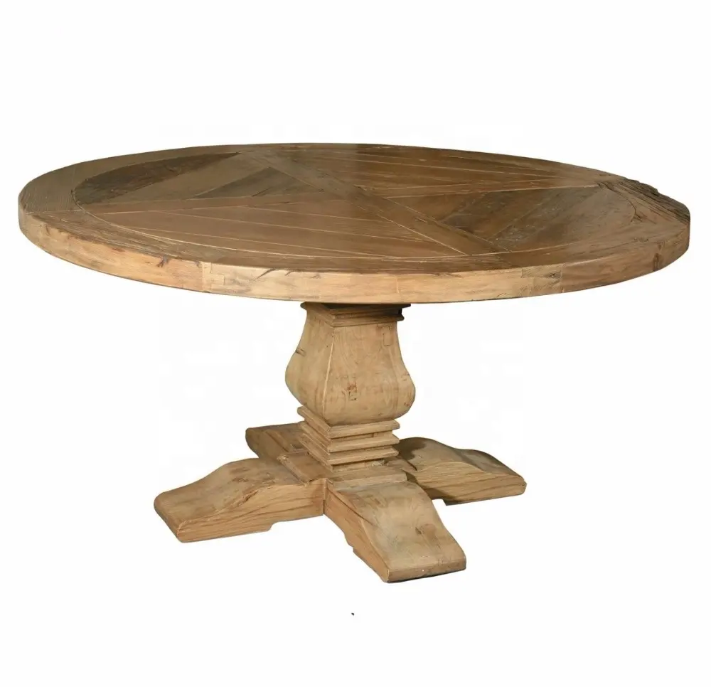 Mesa redonda de madeira rústica, sala de jantar redonda, antiguidade