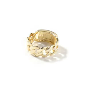 Anillos de Cadena Cubana con Diamantes Brillantes al por Mayor de Fábrica, Anillos de Latón con Circonita Cúbica Chapados en Oro, Personalizados, Estilo Hip Hop - Product Image 2