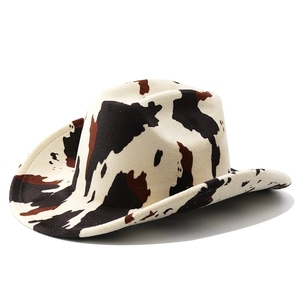 Chapeaux de cow-boy occidentaux en gros de bonne qualité OEM, chapeau Fedora à imprimé vache, chapeau de cow-boy en fausse laine à imprimé léopard pour femmes et hommes - Product Image 6