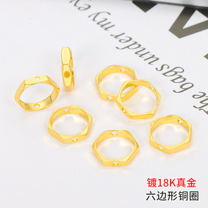 Hexagonal Copper <b>Ring</b> 18K Gold Plated Spacer Bead DIY Jewelry Finding Accessory - Product Image 5