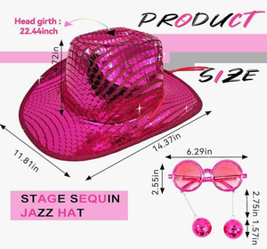 Disco Western cappello da <span class=keywords><strong>Cowboy</strong></span> con paillettes occhiali da sole a specchio accessorio perfetto per <span class=keywords><strong>abbigliamento</strong></span> uomo donna per feste di ruolo - Product Image 2