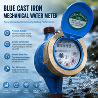 Compteur d'eau mécanique en fonte bleue pour usage résidentiel, jauge de débit froid avec couvercle de protection, équipement de mesure fileté pour applications utilitaires