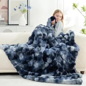 2 Ply 100% Polyester Fluffy Faux Fur Blanket Long Hair Shaggy Printed PV Plush Vintage Solid Knitted Fluffy fleece blanket