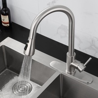 Robinet de cuisine moderne en acier inoxydable 304, monocommande, finition brossée, à poser sur plan, avec cartouche céramique, eau chaude et froide, extractible