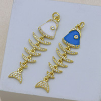 Pendentif en forme d'arête de poisson plaqué or 18 carats HD1092, micro-pavé de zircon, pour la création de bijoux et colliers DIY