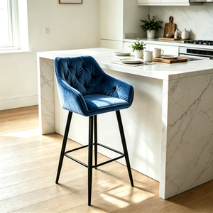 Tabouret <span class=keywords><strong>de</strong></span> <span class=keywords><strong>bar</strong></span> en velours capitonné nordique avec pieds en métal <span class=keywords><strong>noir</strong></span> pour cuisine, <span class=keywords><strong>bar</strong></span> à domicile, hôtel - Product Image 4
