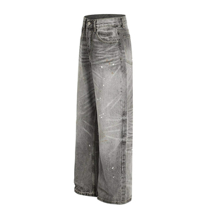 <span class=keywords><strong>Jeans</strong></span> de Mezclilla Rectos para <span class=keywords><strong>Hombre</strong></span>, Corte <span class=keywords><strong>Regular</strong></span>, Lavado Ahumado Antiguo, con Efecto Bigotes de Gato y Manchas de Pintura, Talla Grande - Product Image 4