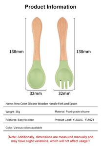 Juego de cucharas de silicona de grado alimenticio para bebés, utensilios de entrenamiento con mango de madera, libres de BPA - Product Image 2