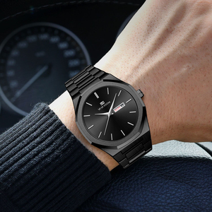 Fashion Mens Luxury Gold Watch Brushed <b>Case</b> Black Sunburst Dial Quartz Wristwatch with Day Date for Gift - Product Image 1