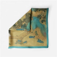 Petit foulard carré en twill de soie pour femme, style chinois, motif carte de Taoyuan, bandana, foulard, cadeau pour fille, 53*53cm, 2025
