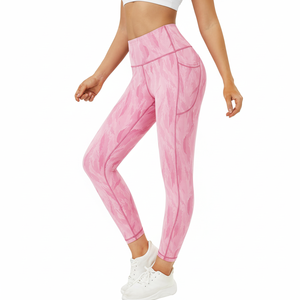 Legging de yoga imprimé écologique taille haute ultra-doux personnalisé pantalon d'entraînement de compression sans couture avec poches taille élastique - Product Image 1