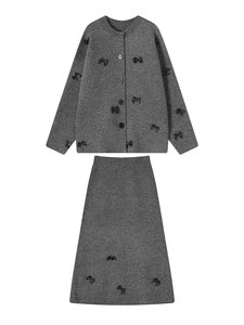 מעיל סוודר עם שרוולים ארוכים מעובה לנשים סתיו חורף סט טופ סרוג בסגנון קוריאני - Product Image 1