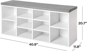 Banc à chaussures <span class=keywords><strong>avec</strong></span> coussin banc de <span class=keywords><strong>rangement</strong></span> armoire <span class=keywords><strong>avec</strong></span> siège rembourré banc <span class=keywords><strong>d</strong></span>'<span class=keywords><strong>entrée</strong></span> <span class=keywords><strong>avec</strong></span> 10 compartiments étagère réglable pour chambre à coucher - Product Image 2