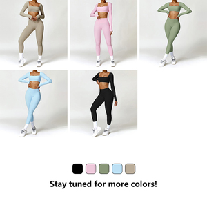 XW-TZ8518-1 Bán Buôn Tùy Chỉnh Dài Tay Áo Crop Top Scrunch Tập Luyện Xà Cạp 2 Mảnh Yoga Hoạt Động Mặc Cộng Với Kích Thước Phòng Tập Thể Dục Tập Thể Dục - Product Image 4