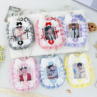 Protège-carte photo en peluche tissée avec dentelle, bord décoratif, porte-clés, étui pour badge, housse de protection pour cartes photo