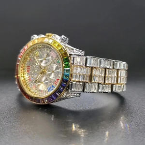 Hip-hop Men's <b>Wrist</b> <b>Watch</b> Moissanite Full Diamond Compass Numbers Stainless Steel Iced Out <b>Watch</b> Moissanite - Product Image 2