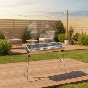 Parrilla de Barbacoa Moderna de Acero Inoxidable, Diseño Plegable, Incluye Brochetas para <span class=keywords><strong>Kebab</strong></span>, para Fiestas al Aire Libre, Cocina en el Patio Trasero, Portátil para Picnic - Product Image 4