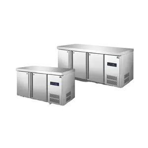 Kulkas Freezer pendingin bawah konter baja tahan karat 2 pintu restoran konter dalam komersial 2024