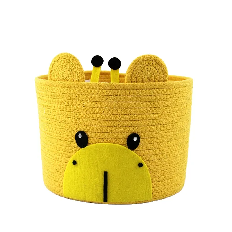 Small Mini Cute Cotton Rope Storage basket with Cartoon animal Design Decorative Woven Basket for Home Small Items