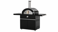 Îlot de cuisine extérieure avec barbecue, four à pizza, grill en acier inoxydable noir