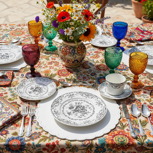 Service de table vintage noir à motifs floraux en céramique, vaisselle de luxe en porcelaine fine pour mariage et réceptions, assiettes, bol à soupe, tasse à thé et soucoupe - Product Image 2