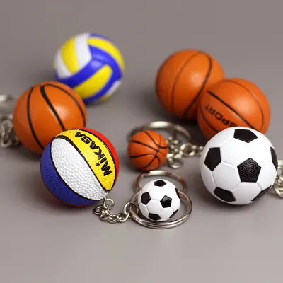 LLavero de baloncesto personalizado con forma redonda, pelota deportiva de pvc suave, fabricante de China