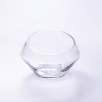 Bol en verre à ouverture oblique 7.8 "W X 5.5" H Terrarium géométrique Plat à bonbons Vase transparent avec base en bois pour pot-pourri succulent