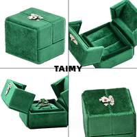 Nouvelle boîte à bagues double ouverture en velours avec serrure, logo personnalisé, boîte d'emballage carrée pour bijoux de mariage, boîte à bijoux de fiançailles, vente en gros