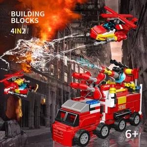 hot sale diy assembling fire engine mini bricks building blocks set kids toy fire truck