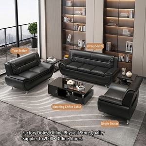 Ensemble canapé trois places et table basse en similicuir moderne et minimaliste pour bureau, salon ou réception professionnelle - Product Image 2