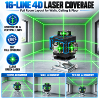 DERUIDA Niveau laser vert 4D 16 lignes 360° auto-nivelant haute précision avec télécommande pour la construction