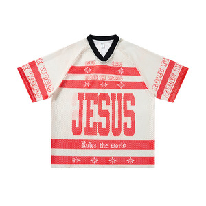 เสื้อยืดคอกว้างพิมพ์ลายตัดกัน รุ่นบอลเจอร์ซีย์ ฤดูร้อน 2026 ดีไซน์ออริจินัลอเมริกัน แขนสั้นสำหรับผู้ชาย - Product Image 1