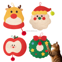 Grattoir mural pour chat en sisal de Noël, motif Père Noël, pomme, renne, couronne, tapis à gratter suspendu pour chats d'intérieur