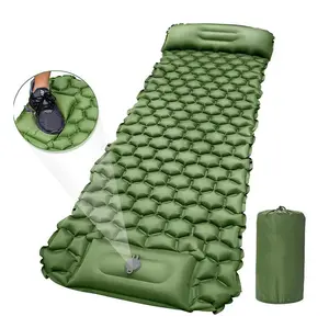 Camping Nylon Tpu Coating Ingebouwde Voetpomp Splitsbare Dubbele Ultralichte Vouw Opblaasbaar Luchtbed Slaapkussen Mat