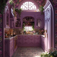Meubles de cuisine sur mesure, buffet intégré mural en bois massif laqué, personnalisation complète pour villa