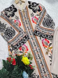 ชุดสูทผ้าไหมโรมันปักลายสไตล์อินเดียสุดพิเศษชุดด้านบนและกางเกงพร้อมคู่ dupatta - Product Image 6