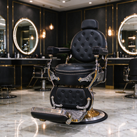 Fauteuil de Barbier Vintage Capitonnage Diamanté Robuste Hydraulique Inclinable pour Rasage, Chaise de Salon de Luxe avec Cadre Métallique Chromé