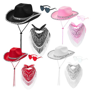 Sombreros <span class=keywords><strong>de</strong></span> <span class=keywords><strong>Vaquero</strong></span> Unisex <span class=keywords><strong>de</strong></span> Fieltro Estilo Western con Pañuelos, <span class=keywords><strong>Accesorios</strong></span> <span class=keywords><strong>de</strong></span> <span class=keywords><strong>Disfraz</strong></span> Texano <span class=keywords><strong>para</strong></span> Adultos, Fiesta <span class=keywords><strong>de</strong></span> Disfraces <span class=keywords><strong>de</strong></span> Invierno - Product Image 1