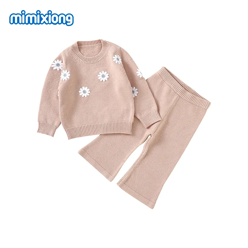 आईएनएस थोक शरद ऋतु सर्दियों गर्ल्स 'बच्चों के शिशु 2 Pcs कपड़े सेट फूल लंबी आस्तीन ऊपरी स्वेटर और पैंट सुपर नरम गर्म
