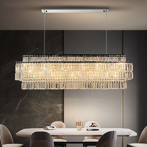 Gold Glass Rectangle Chandeliers for Dining Room <strong>Chrome</strong> Modern Glass Chandelier <strong>Pendant</strong> Hanging <strong>Light</strong> Fixture for Kitchen Island - Product Image 1