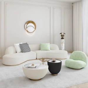 Sofá Seccional Curvo sin Brazos de Tela Blanca de Diseño Moderno, Sofá Modular con Forma Especial de Bouclé Suave para Sala de Estar - Product Image 4