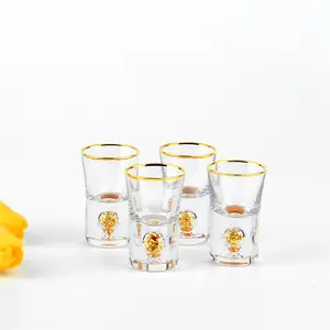 Wholesale Bar Use Thick Base Cheap Different Size sublimation Custom Logo 25ml plain shot glass with gold rim