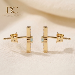 Boucles d'oreilles clous en or massif 14 carats avec diamant de laboratoire certifié IGI et Yag Paraiba bleu de laboratoire, bijoux fins minimalistes pour femme - Product Image 5
