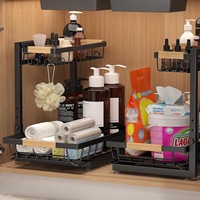 Lot de 2 étagères de rangement modernes en métal pour évier, à double niveau, réglables en hauteur, multi-usages pour la cuisine