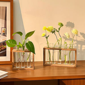 Minimalisti scher quadratischer Glas blumentopf mit Holz ständer für den Heim-und Desktop-Gebrauch Langlebige Vermehrung station - Product Image 3